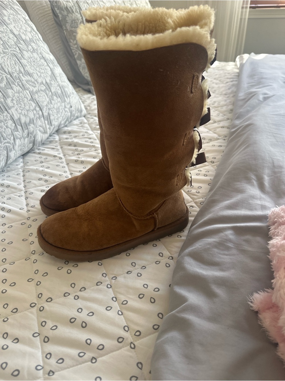 UGG Chestnut Brown Shearling-Trim Tall Suede Boots